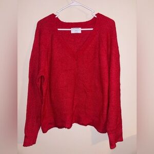 Red Knitted V-Neck Sweater - Old Navy | M | stretch fit | Cozy